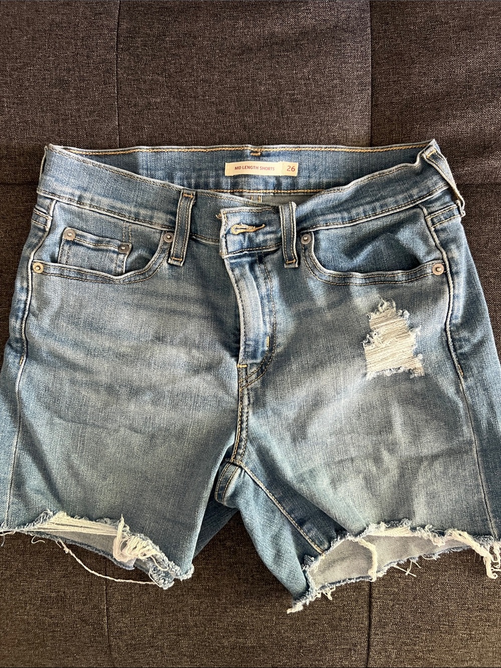 Levi's Light Blue Distressed Denim Jean Shorts